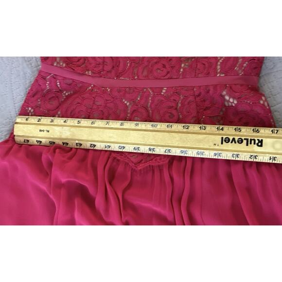 NWT Adrianna Papell Sz 8 Chiffon Lace Overlay Fit N Flare Dk Pink Zip Drop Waist - Picture 16 of 16